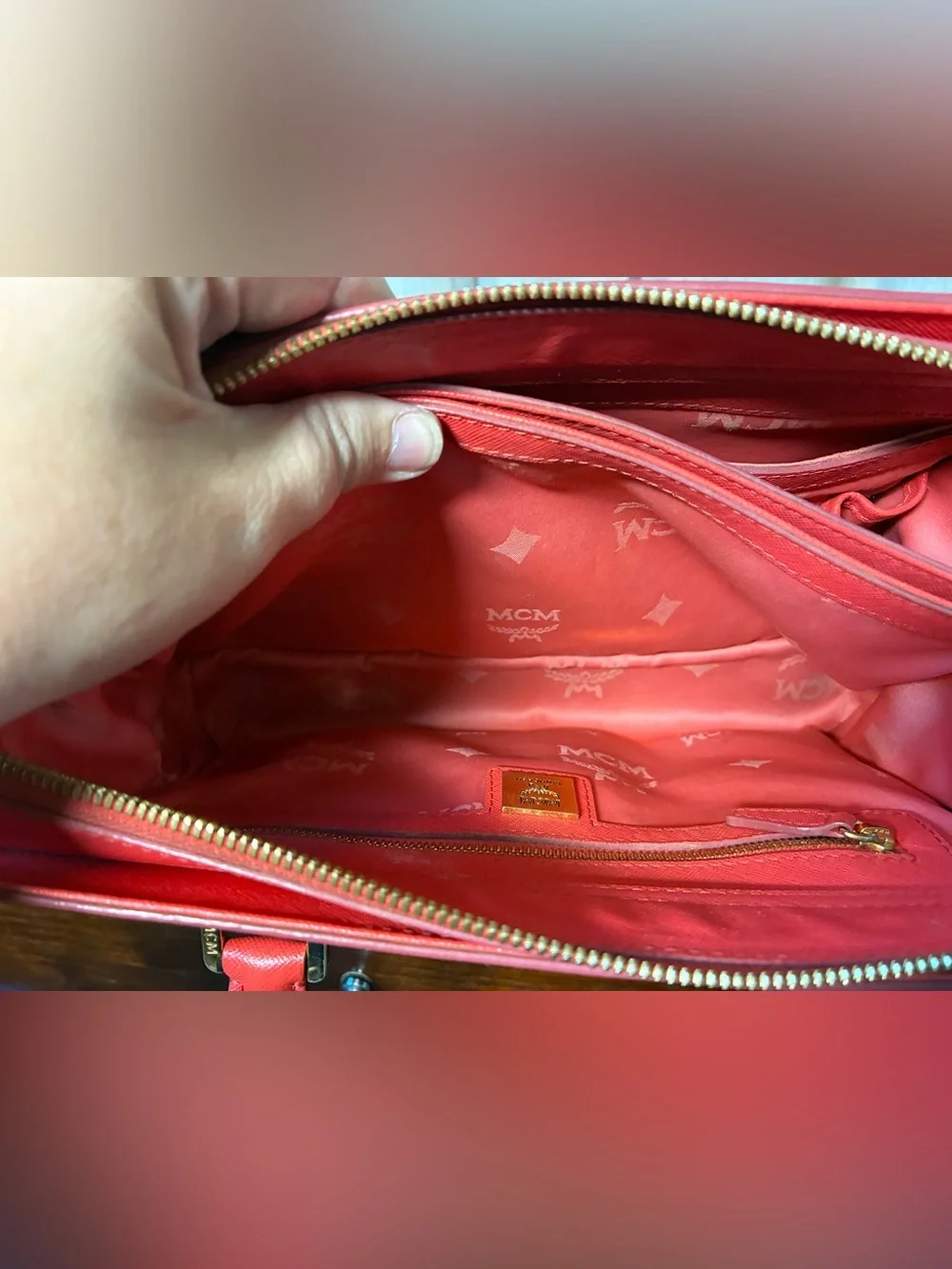 MCM Red Leather Tote